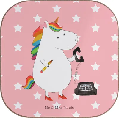 Produktbild von Mr. & Mrs. Panda Tischuntersetzer Einhorn Sekretärin - Rot Pastell - Geschenk, Unicorn, Untersetzer Glas, Bürohilfe, Coaster, Tassenuntersetzer, Büro, Gläser, Einhörner