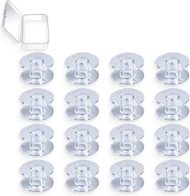 Immagine prodotto di 16 bobine in plastica trasparente per cucito