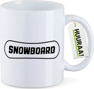 Produktbild von Huuraa Kaffeetasse Snowbord Schriftzug 330ml Weiß Keramik Kaffeebecher Geschenkidee