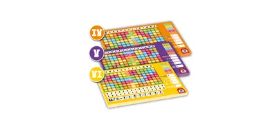 Three colorful game boards are stacked on a white background.
