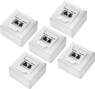 Produktbild von deleyCON 5x CAT 6a Universal Netzwerkdose - 2x RJ45 Port - Geschirmt - Aufputz oder Unterputz - 10 Gigabit Ethernet Netzwerk - EIA/TIA 568A&B - Weiß