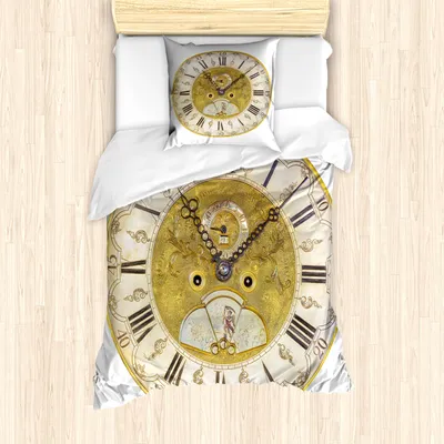 Produktbild von ABAKUHAUS Uhr Mantele, Zier römische Ziffern, Milbensicher Allergiker geeignet mit Kissenbezügen, 135 cm x 200 cm - 80 x 80 cm, Gelb und Schwarz