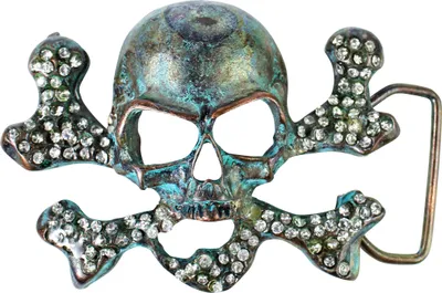 Produktbild von FRONHOFER Totenkopf Gürtelschnalle altsilber und türkis, Strasssteine, 4 cm