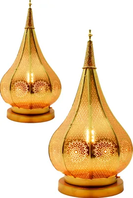Obrázok produktu pre sada 2 malých orientálnych stolných lámp Kais 38 cm zlatá E14 | marocké stolné lampy malé z kovu, tienidlo | nočné lampy moderné, pre vintage, retro a vidiecky štýl