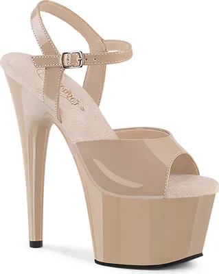 Produktbild von ADORE-709 Pleaser vegane Damen High-Heels Riemchen Plateausandaletten beige Lack