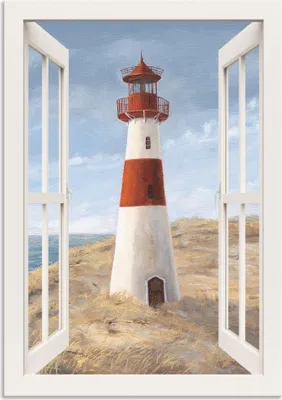 Produktbild von ARTland Wandbild Alu für Innen & Outdoor Leuchtturm I Fensterblick Größe: 70x100 cm