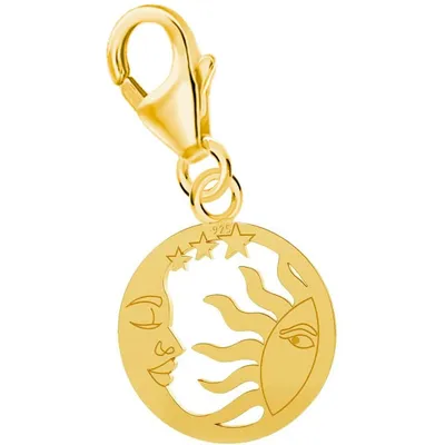 Sonne, Mond und Sterne Charm Anhänger I Licht und Schatten in Gelbgold