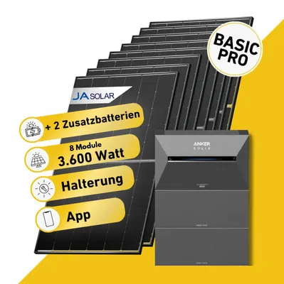 Produktbild von Balkonstrom Balkonkraftwerk 3600W mit Speicher | 2xZusatzspeicher | Biberschwanzdachhalterung | 2xSolarmodul Bifazial | Anker Solix 3 Pro| Kabel 15m