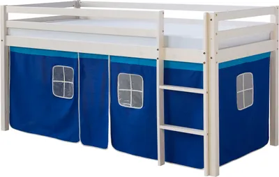 Image de Lit superposes enfants Jouez lit Pin massif blanc rideau bleu