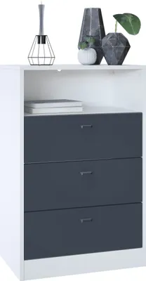 Produktbild von Vladon Kommode Pino V2,  Germany, Anrichte mit 3 Schubladen & 1 offenem Fach, Weiß matt/Anthrazit matt (56 x 86,5 x 36 cm)