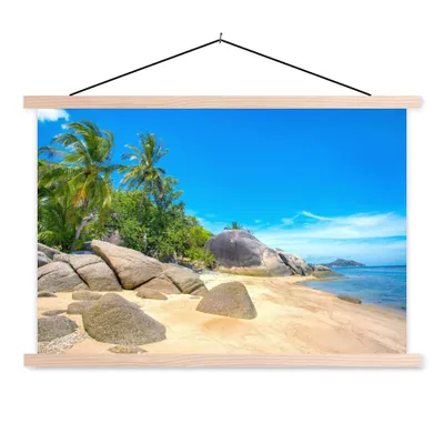 Produktbild von MuchoWow® Textilposter Strand - Tropen - Meer - Pflanzen 120x80 cm mit holzfarbenen Rahmen - Aufhängeset