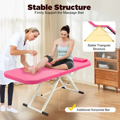 Image de Lit de massage pliable et réglable, avec dossier inclinable, de couleur rose