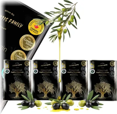 Zdjęcie produktu dla Oliwa z oliwek 4x3 L - Niefiltrowana - Owocowy smak - Tłoczona na zimno - EV BLACK - Extra Virgin - Złoty kolor - Oliwki Pelion Amfissa
