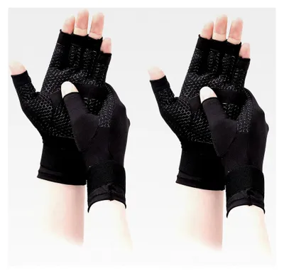Produktbild von 2 Paar Kupfer-Arthrose-Handschuhe, Kompressionshandschuhe mit verstellbaren Riemen, Trainingshandschuhe für Herren und Damen, geeignet bei Arthritis, Handgelenkstütze und Karpaltunnelsyndrom (S)