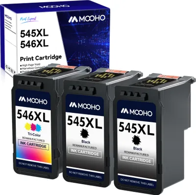 A product shot of three ink cartridges and their packaging.