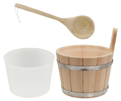 Produktbild von HAF Saunakübel Set Nadelholz 5 Liter + Einsatz und Kelle | Feuchtigkeitsresistenter Kübel | Hochwertiges Sauna Zubehör | Qualität: Germany