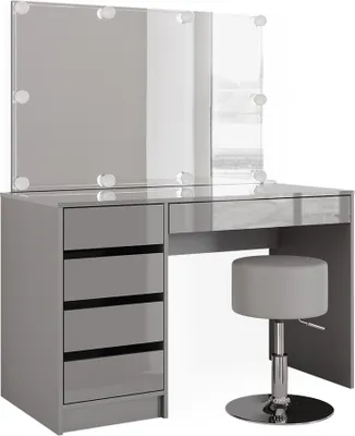 Produktbild von Schminktisch Vicco Sherry Grau 120 cm mit LED Beleuchtung und Hocker, Model 38786