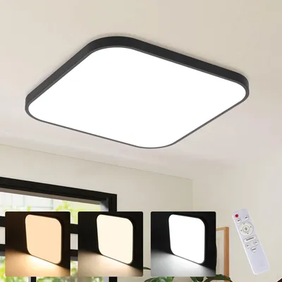 Imagen del producto de Lámpara de techo LED ZMH, regulable, 15W, diseño plano, 27 cm. Lámpara de techo con mando a distancia, ideal para cocina, color negro, para dormitorios y salones