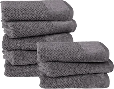 Produktbild von Pure Label 8-TLG Handtücher Set mit Aufhängeschlaufen aus Baumwolle, saugstark und weich | 8er Pack Handtücher 50x100 cm aus Baumwolle, Anthrazit