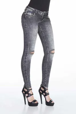 Immagine prodotto di WD307: Jeans slim fit da donna, con un moderno effetto consumato