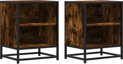 Produktbild von Nachttische 2 Stk. Räuchereiche 40x31x50cm Holzwerkstoff Metall