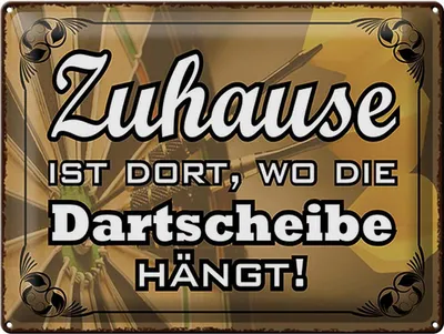 Produktbild von Blechschild Zuhause wo die Dartscheibe hängt, 40 x 30 cm, Blechschilder Spruch Sport Hobby