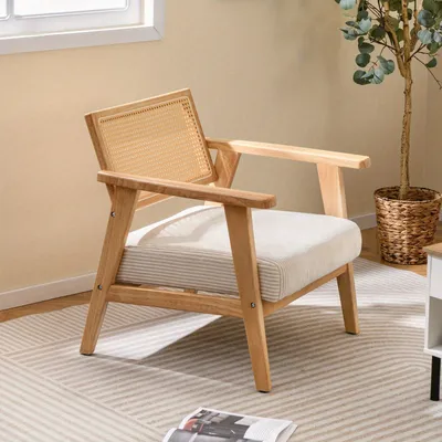 Productafbeelding van Fauteuil – Corduroy Accentstoel – Loungechair – Rubberhouten Frame – Mid-Century Design