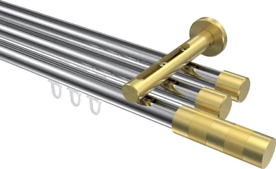 Produktbild von Interdeco Innenlaufstange / Gardinenstange mit Innenlauf Chrom / Messing-Optik, Typ Siteno Mavell (Zylinder Bicolor), 20 mm Ø 3-läufig, 480 cm