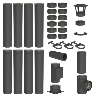 Produktbild von 9 m Edelstahlschornstein Ø 180 mm Komplettset doppelwandig DW-Black Bodenmontage