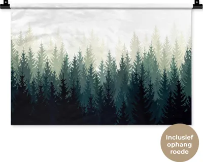 Produktbild von MuchoWow® Wandteppich Wandbehang Wald - Bäume - Illustration 60x40 cm Tapisserie Dekoration Wandtuch - Wanddekorationen