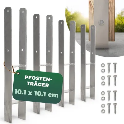 Productafbeelding van Novatool set van 4 inbouwschalen, H-vorm, 101x101x600 mm, voor parasols, paalhouders, omheiningen, houten palen. Inbouwschalen, inlaatsokkel, grondanker voor het inslaan in de grond, verzinkt, met schroeven