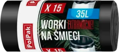 Zdjęcie produktu dla Worki na śmieci 35 L czarne worki na odpady 15 sztuk LDPE extra MOCNE