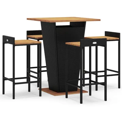 Image de vidaXL Ensemble bar de jardin 5 pièces noir Poly rotin & bois massif acacia
