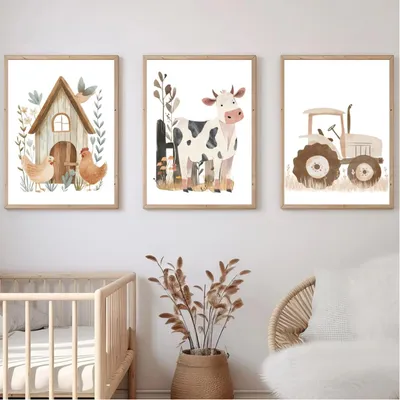 3er-Set Bauernhof-Poster, A4, 21x30 cm, lustige Tiere, Wanddeko