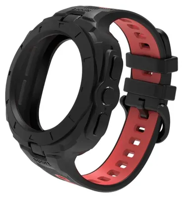 Image de Bracelet pour montre connectée - Bracelet en silicone avec coque de protection en TPU - Compatible avec la Samsung Galaxy Watch 8 40 mm - Noir/Rouge