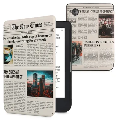 Produktbild von kwmobile Schutzhülle für Kobo Clara 2E / Tolino Shine 4 Hülle - eReader Flip Case mit Auto Sleep Funktion - Newspaper mit Mehrfarbig Schwarz Sand