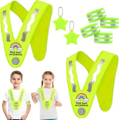 Image de Gilets de sécurité en forme de V, motif arc-en-ciel, lot de 2, avec bandes réfléchissantes, pour le vélo