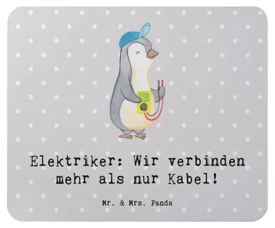Produktbild von Mr. & Mrs. Panda Mauspad Elektriker Verbindungen - Grau Pastell - Geschenk, computer mousepad, Berufsprodukte, laptop, personalisierte Geschenke, mausteppich, Mouse Pad