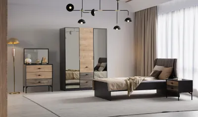 Produktbild von Stilvolles Schlafzimmer Set Designer Bett Nachttische Holzschrank