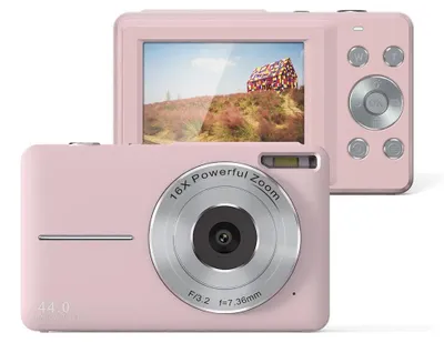 Immagine prodotto di Fotocamera digitale - Fotocamera compatta per bambini - 44 MP, video 1080p, zoom digitale 16x, display LCD da 6,1 cm, sensore da 1,06 cm - Rosa