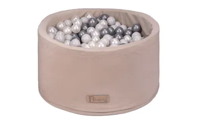 Produktbild von Flumi Bällebad Baby - Bällepool Kinder 90x40cm mit 200 Bällebad Bälle ∅ 7cm in EU hergestellt - Beige+ Graue Bälle