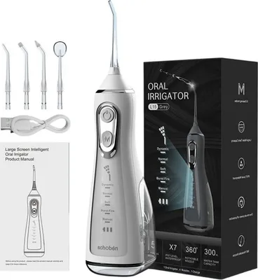 Produktbild von INF Elektrische Munddusche für Zuhause - USB Wiederaufladbar, 5 Düsen Weiß