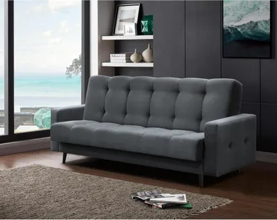 Produktbild von Schlafsofa Nancy BIS Dreisitzer mit Schlaffunktion Bettkasten Polstersofa aus Velours Sofa mit Federkern Holzbeine, Stoff: paros 06 - anthrazit