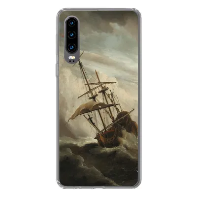 Produktbild von MuchoWow® Handyhülle Schutzhülle Hülle für Huawei P30 Ein Schiff auf offener See während eines Sturms - Gemälde von Willem van de Velde Silikon Softcase Handy Hülle - Kartenbesitzer
