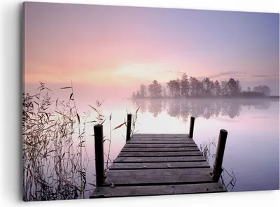 Produktbild von Bild auf Leinwand - Leinwandbild - Morgen Sonnenaufgang Nebel See - 120x80cm - Wand Bild - Wanddeko - Leinwanddruck - Bilder - Kunstdruck - Wanddekoration - Leinwand bilder - Wandkunst - AA120x80-2593