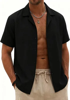 Produktbild von Herren Hemd aus Leinen, schwarz, lockere Passform, Größe 3XL