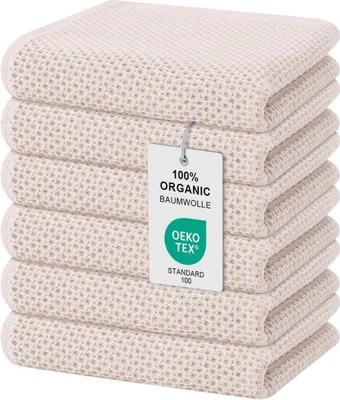 Produktbild von Moosfor Geschirrtücher 100% Baumwolle 6er Set 32x72 cm Beige weiche saugfähige Premium-Küchentücher