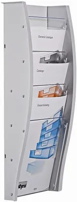 Image de Porte-brochures mural Styrodisplay A4 en plastique, 4 compartiments, gris clair
