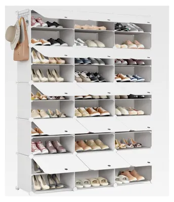Produktbild von Schuhregal aus Kunststoff mit 10 Ebenen, Platz für 60 Paar Schuhe, platzsparend für Flur, Schlafzimmer, Wohnzimmer und Eingang (Weiß)