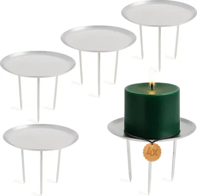 Produktbild von Kerzenteller 4er Set Metall Silber Ø 10 cm mit 3 Dornen